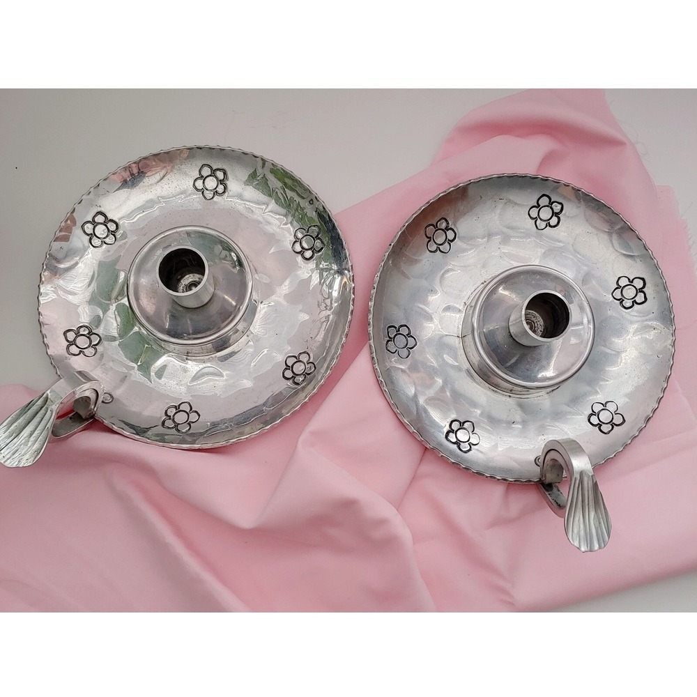 Aluminum Hand‎ Wrought Chamber Candle Holders Buenilum One Pair Cottagecore Vtg